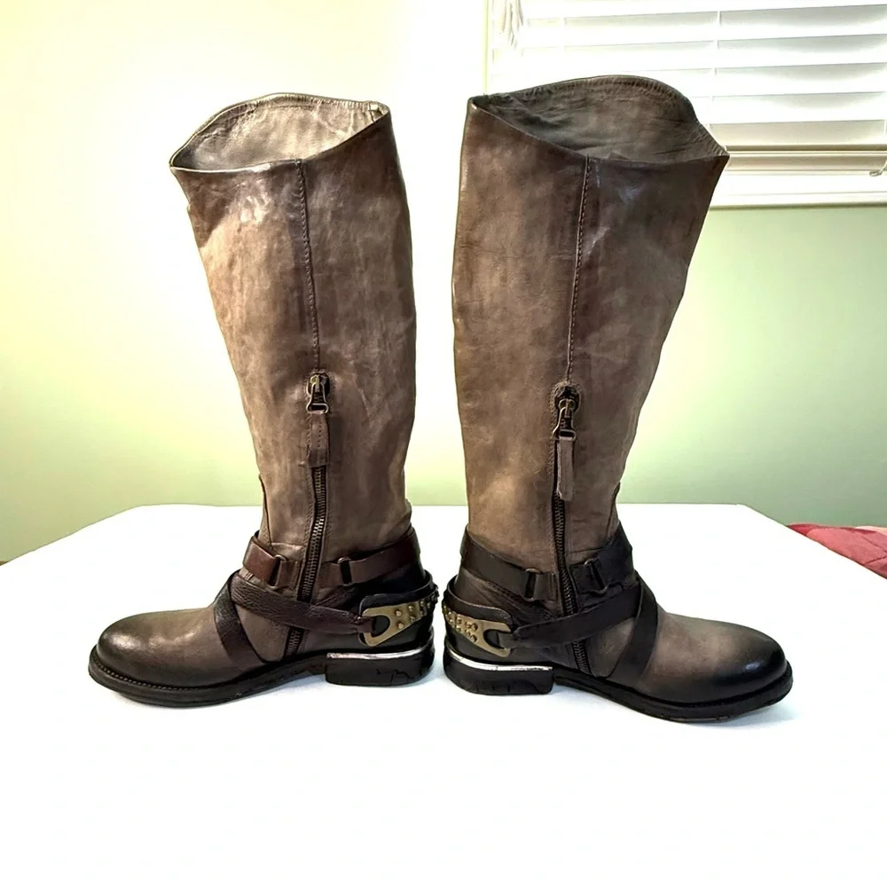 Free People A.S. 98 Air step boho leather boots riding moto woman 7.5 biker